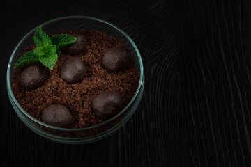Chocolate dessert of cookies with pieces of chocolate