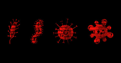 Illustration of bacteria and viruses with a brick texture on a black background.