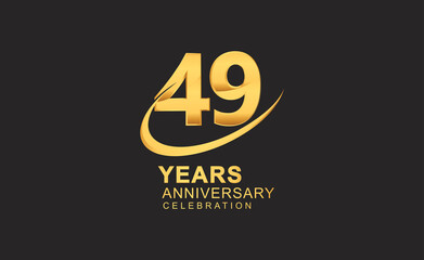 49th years anniversary with swoosh design golden color isolated on black background for celebration