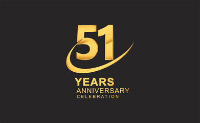 51st years anniversary with swoosh design golden color isolated on black background for celebration