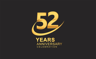 Obraz premium 52nd years anniversary with swoosh design golden color isolated on black background for celebration