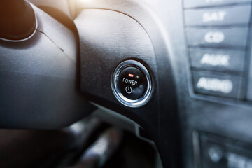 Engine start black colour button for beginning moving on car dashboard