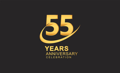 55th years anniversary with swoosh design golden color isolated on black background for celebration