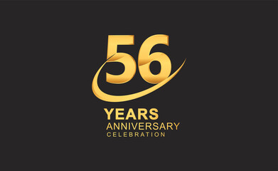 56th years anniversary with swoosh design golden color isolated on black background for celebration