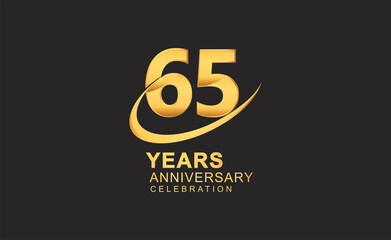 65th years anniversary with swoosh design golden color isolated on black background for celebration
