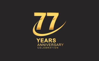 77th years anniversary with swoosh design golden color isolated on black background for celebration