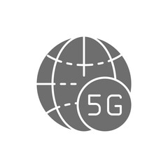 Global 5G internet grey icon. Isolated on white background