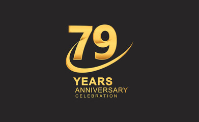 Obraz premium 79th years anniversary with swoosh design golden color isolated on black background for celebration