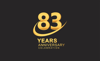 83rd years anniversary with swoosh design golden color isolated on black background for celebration