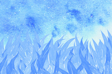 Blue leaf abstract hand painted watercolor background. Decorative colorful texture. Hand drawn picture on paper.