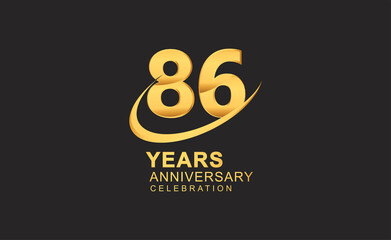 86th years anniversary with swoosh design golden color isolated on black background for celebration
