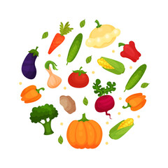 Organic Food and Eco Products Vector Round Arrangement