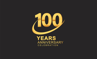 100th years anniversary with swoosh design golden color isolated on black background for celebration