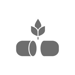 Plant with pill, herbal medicine grey icon.
