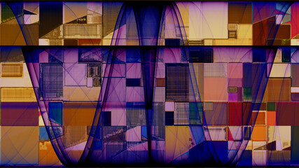 Composition abstraite, géométrique, rythmée par les couleurs, appartenant à une série.