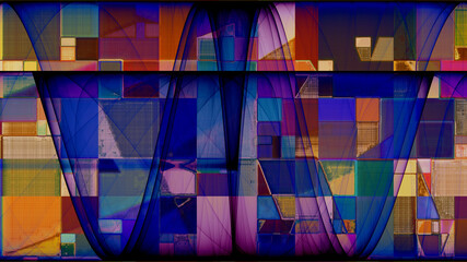 Composition abstraite, géométrique, rythmée par les couleurs, appartenant à une série.