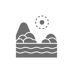 Sand beach with sea, brazilian landscape grey icon.