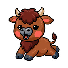 Fototapeta premium Cute baby yak cartoon jumping
