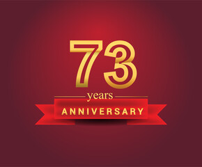 73rd years anniversary design with red ribbon and golden color isolated on red background, Design for anniversary celebration.