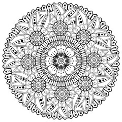 Fototapeta premium Mehndi flower for henna, mehndi, tattoo, decoration. decorative ornament in ethnic oriental style. doodle ornament. coloring book page.