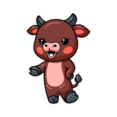 Cute baby bull cartoon presenting