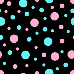 Seamless pattern. Black background with colorful circles . Vector illustration.	