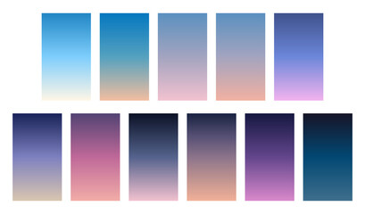 Set of soft gradient background. Sunrise, sunset, morning, twilight, night sky colors. Modern abstract vector for web, smartphone screen, mobile apps, social media and more. Space for text or image.