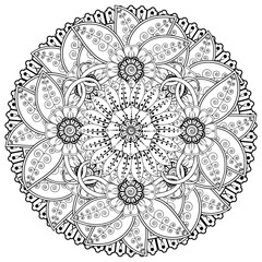 Mehndi flower for henna, mehndi, tattoo, decoration. decorative ornament in ethnic oriental style. doodle ornament. coloring book page.