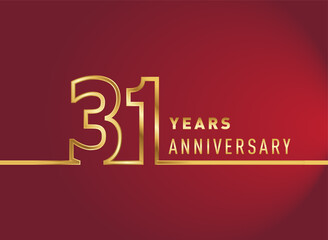 31st years anniversary logotype, gold colored isolated with red background, vector design for celebration, invitation card, and greeting card