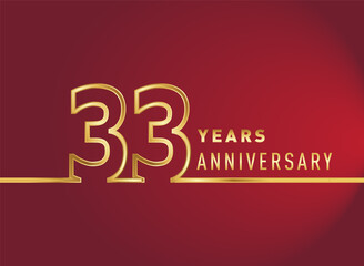 33rd years anniversary logotype, gold colored isolated with red background, vector design for celebration, invitation card, and greeting card