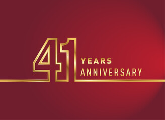 41st years anniversary logotype, gold colored isolated with red background, vector design for celebration, invitation card, and greeting card