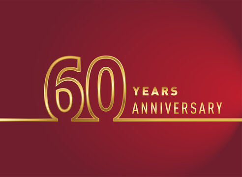 60th years anniversary logotype, gold colored isolated with red background, vector design for celebration, invitation card, and greeting card