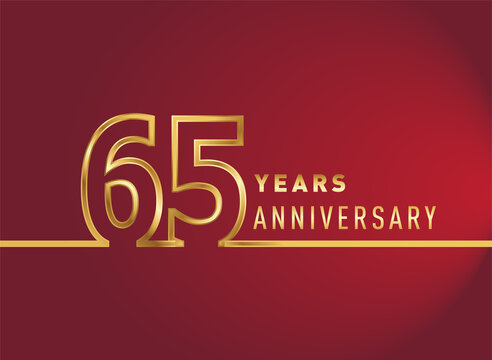 65th years anniversary logotype, gold colored isolated with red background, vector design for celebration, invitation card, and greeting card