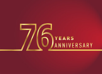 76th years anniversary logotype, gold colored isolated with red background, vector design for celebration, invitation card, and greeting card