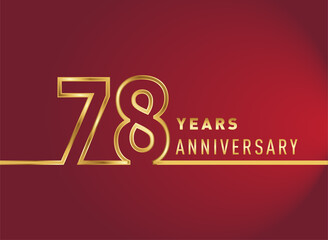 78th years anniversary logotype, gold colored isolated with red background, vector design for celebration, invitation card, and greeting card
