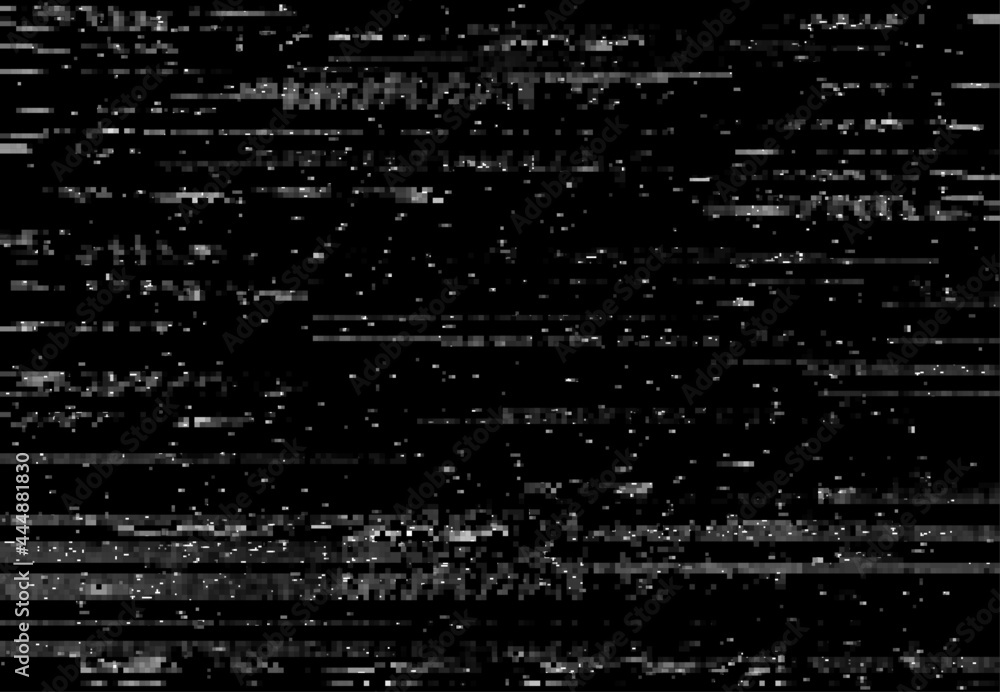 Aufkleber glitch distortion screen, vhs video glitch effect with lines and noise, vector background. tv pixels