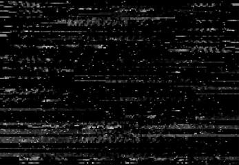 Glitch distortion screen, VHS video glitch effect with lines and noise, vector background. TV pixels on digital screen television, computer or VHS signal distortion with glitch effect - obrazy, fototapety, plakaty