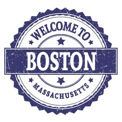 WELCOME TO BOSTON - MASSACHUSETTS, words written on blue stamp