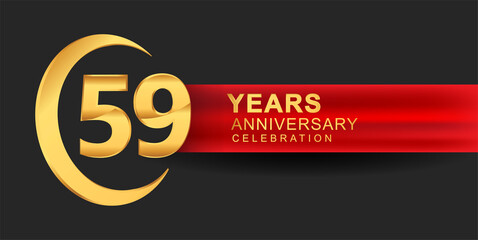 59th anniversary design logotype golden color with ring and red ribbon for anniversary celebration