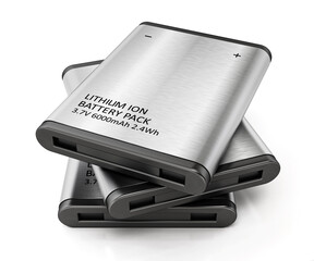 Generic lithium Ion battery stack isolated on white background. 3D illustration