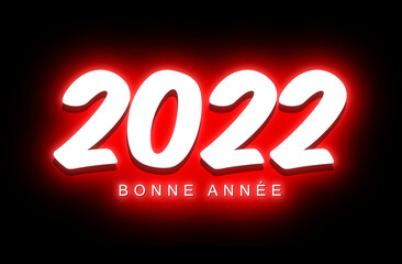 illustration of a happy new year 2022 white text on a black background with a red light effect such as night neon lighting - illustration