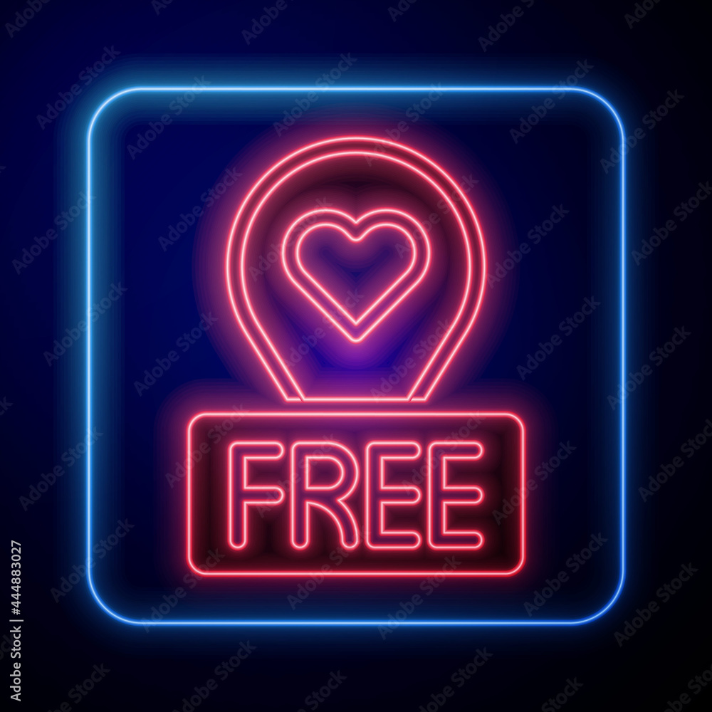 Poster glowing neon map pointer with heart icon isolated on black background. valentines day. love location