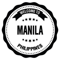 WELCOME TO MANILA - PHILIPPINES, words written on black stamp