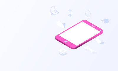 Mobile Social media monitoring concept in isometric background vector design.