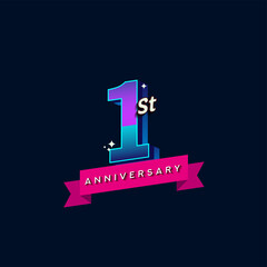 1st anniversary celebration logotype colorful design. Simple and retro anniversary logotype design.