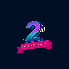 2nd anniversary celebration logotype colorful design. Simple and retro anniversary logotype design.
