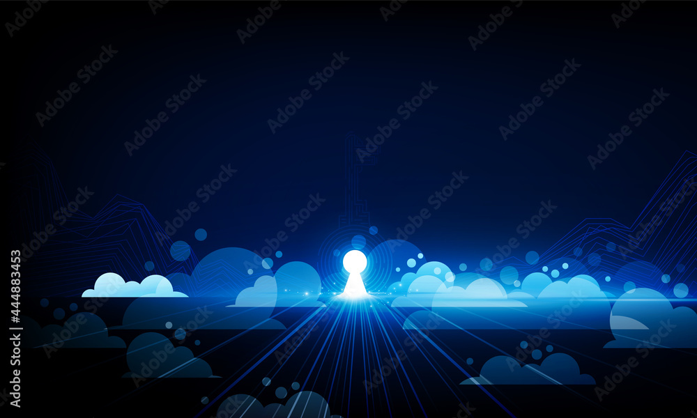 Aufkleber abstract key door open light out technology and question mark background hitech communication concep