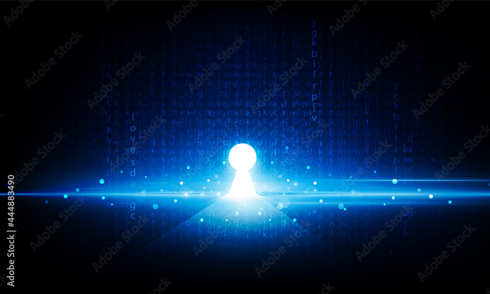 Aufkleber abstract key door open light out technology and question mark background hitech communication concep