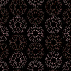 Vector seamless pattern colorful design of abstract lined flowers in dark tones