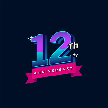 12th anniversary celebration logotype colorful design. Simple and retro anniversary logotype design.